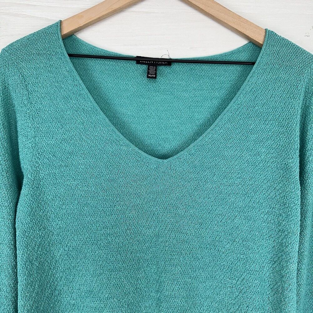 Eileen Fisher V Neck Tunic Top Knit Lightweight Sweater Women Size XS‎ Green - Picture 2 of 12